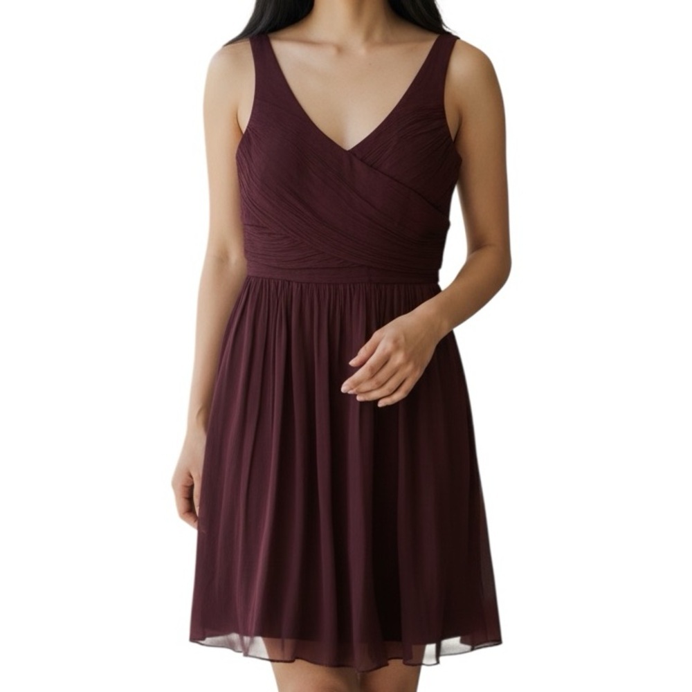 J. Crew Heidi Silk Chiffon Midi Cocktail Dress in Burgundy Wine Women’s Size 2